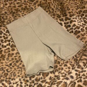 Sage Green High Waisted Ribbed Texture Biker Shorts